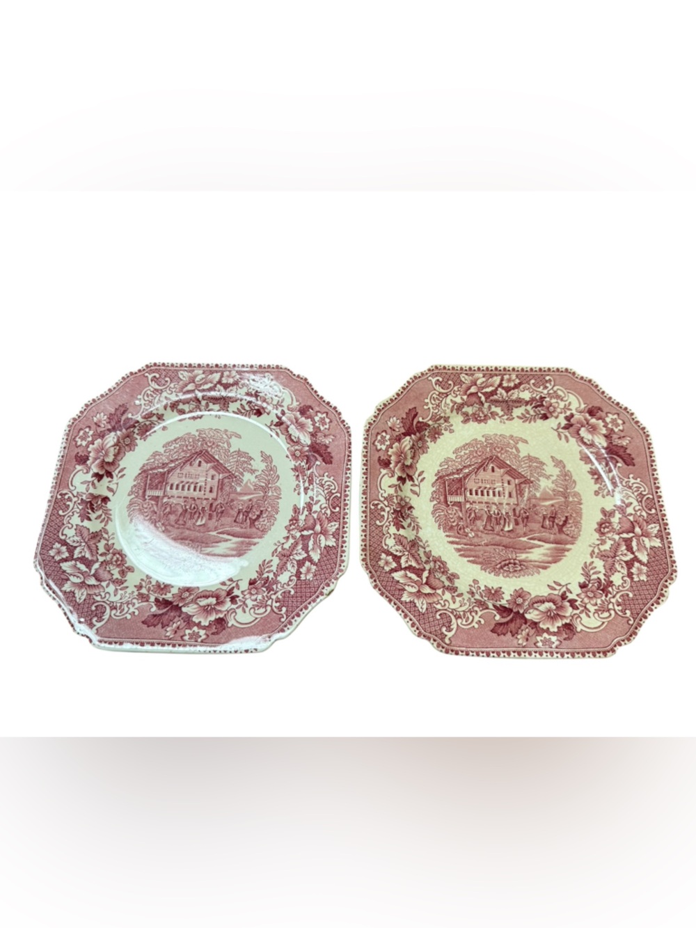 Vintage 1950s Thomas Hughes Red Transferware Luncheon Plates (2)
7.5”